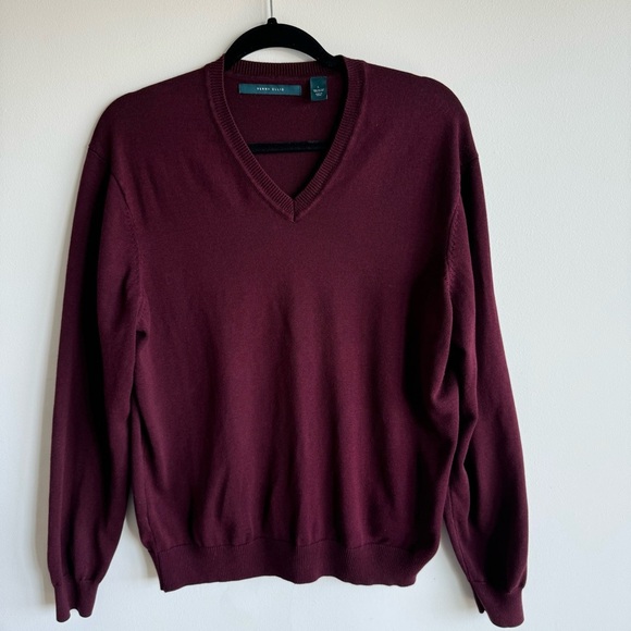 Perry Ellis Burgundy Red V-Neck Pullover Cotton Sweater Large - Picture 1 of 3